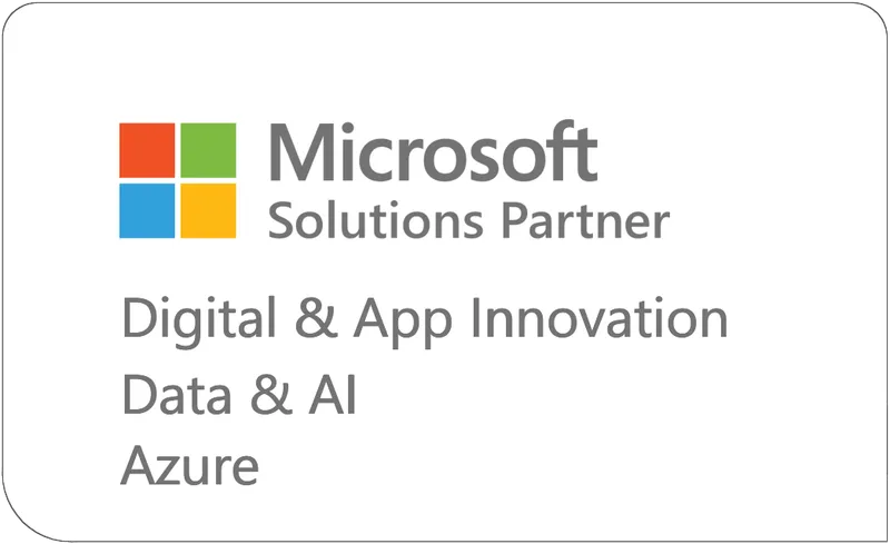 Microsoft Solutions Partner badge voor Digital & App Innovation, Data & AI en Azure
